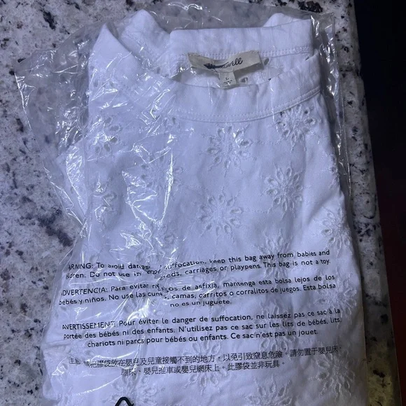 New - Madewell White Embroidered Wide-Sleeve Boxy Tee - Picture 7 of 8